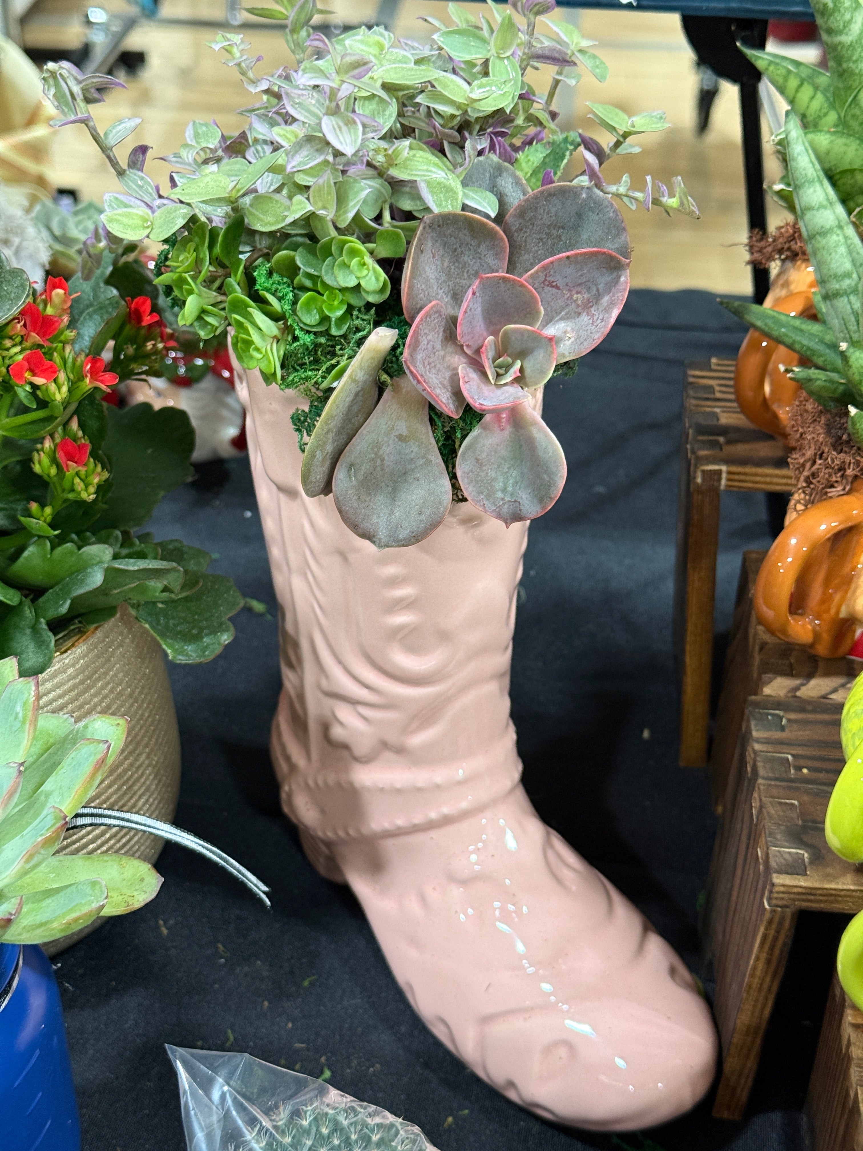 Pink Cowgirl Boot succulent Garden
