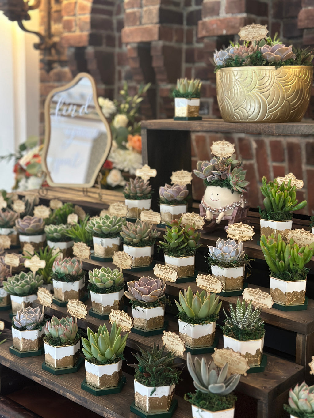 Gold Gilded and Bamboo Succulent Favors- Customizable colors- Set of 10