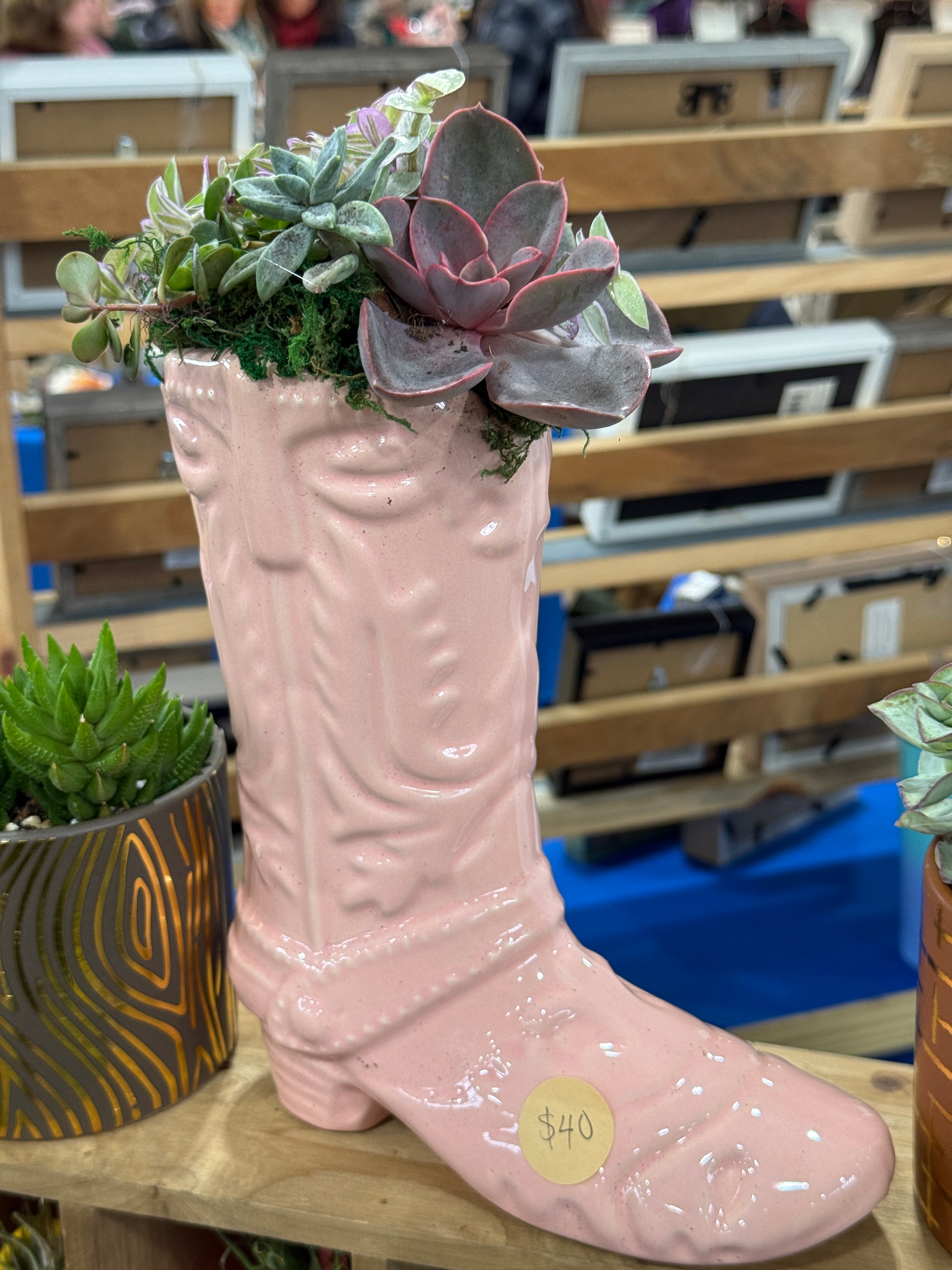 Pink Cowgirl Boot succulent Garden
