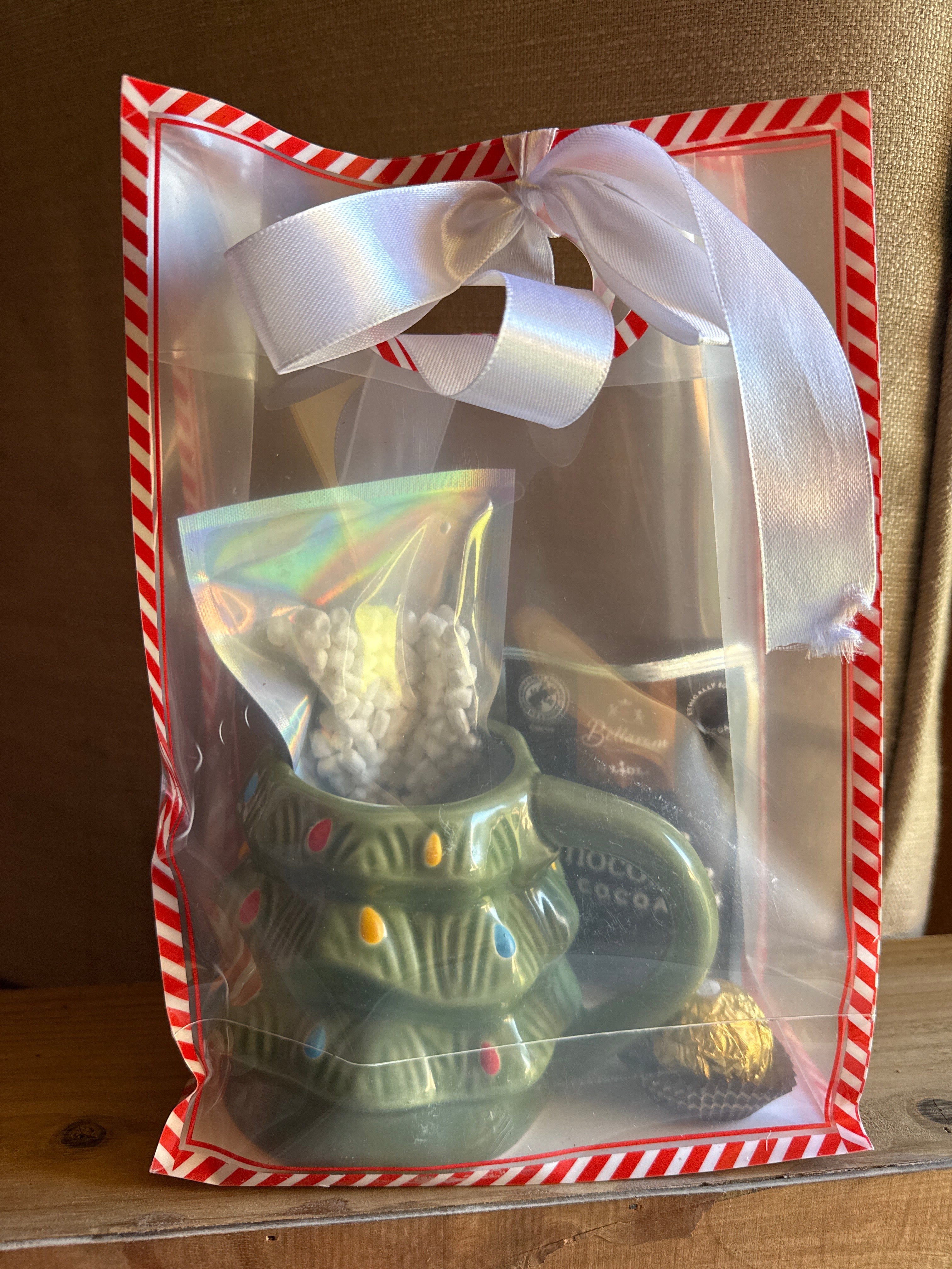 Green Christmas tree mug, hot cocoa gift set