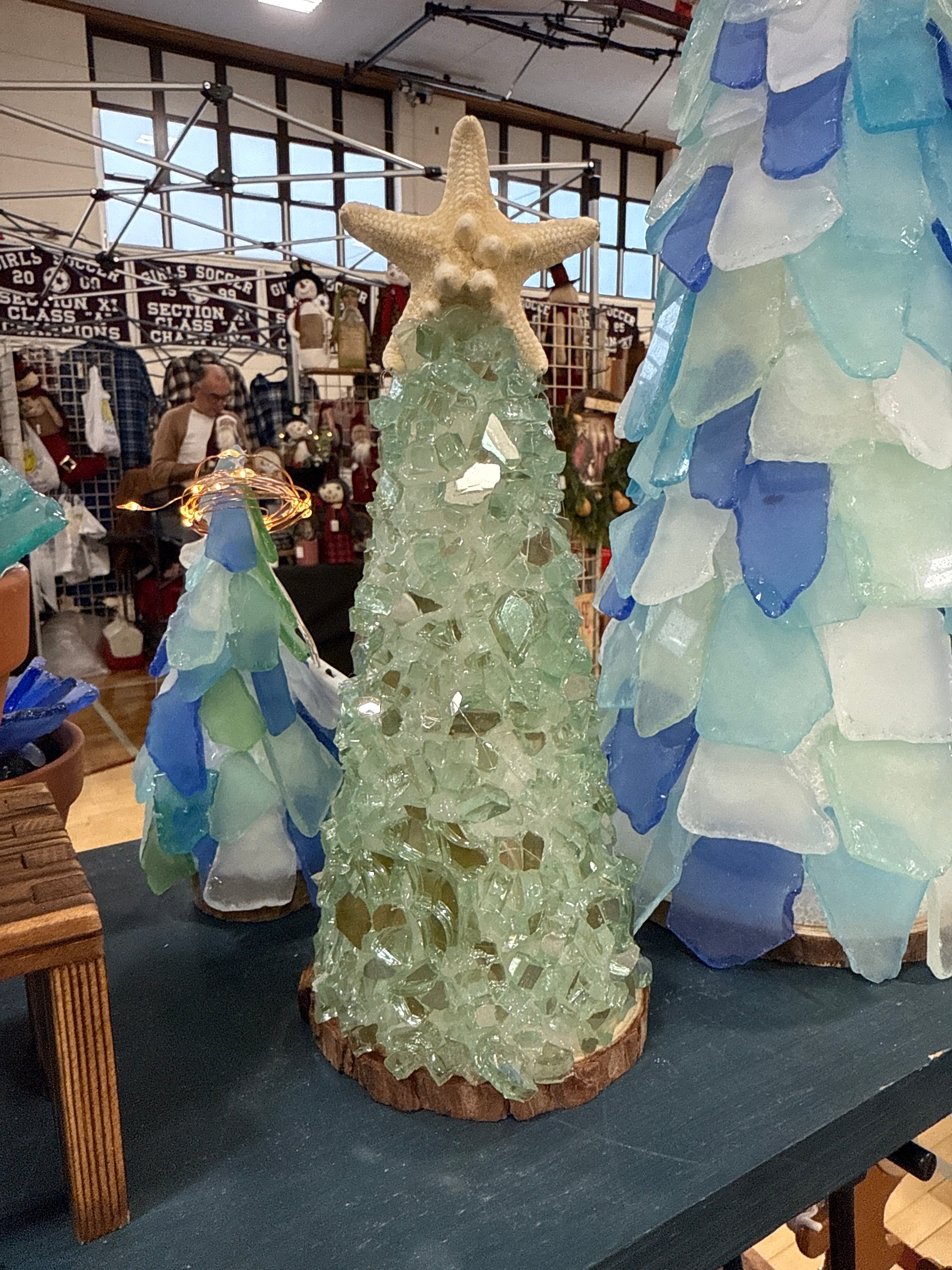 Green Crushed Glass Seaglass Tree 6”