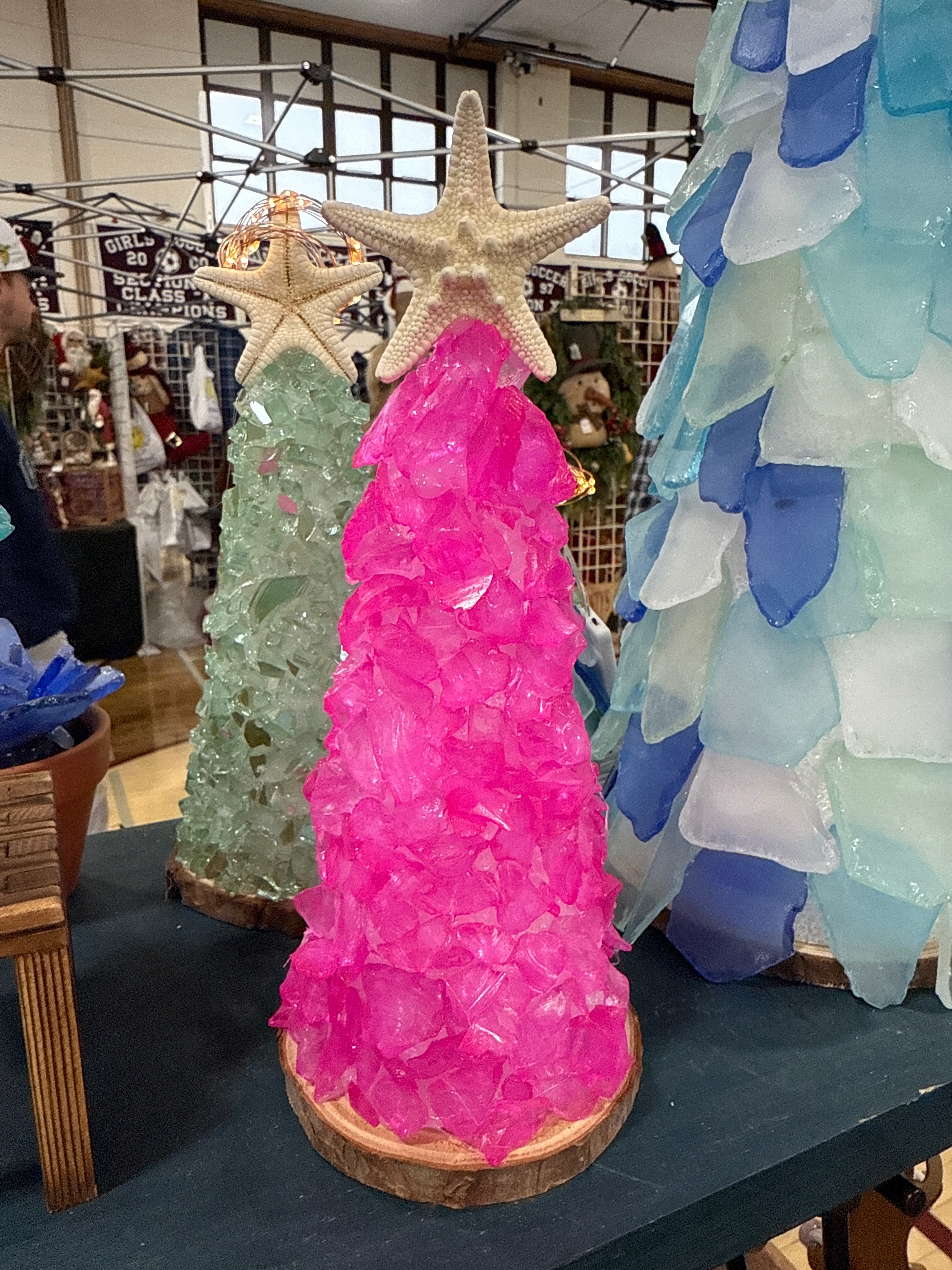 Hot Pink Crush Glass Christmas Tree 6”