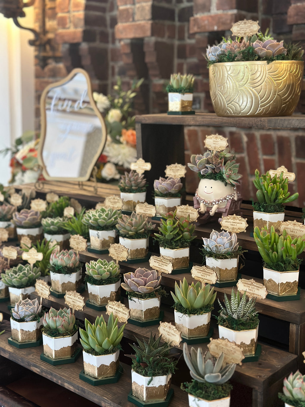 Gold Gilded and Bamboo Succulent Favors- Customizable colors- Set of 10