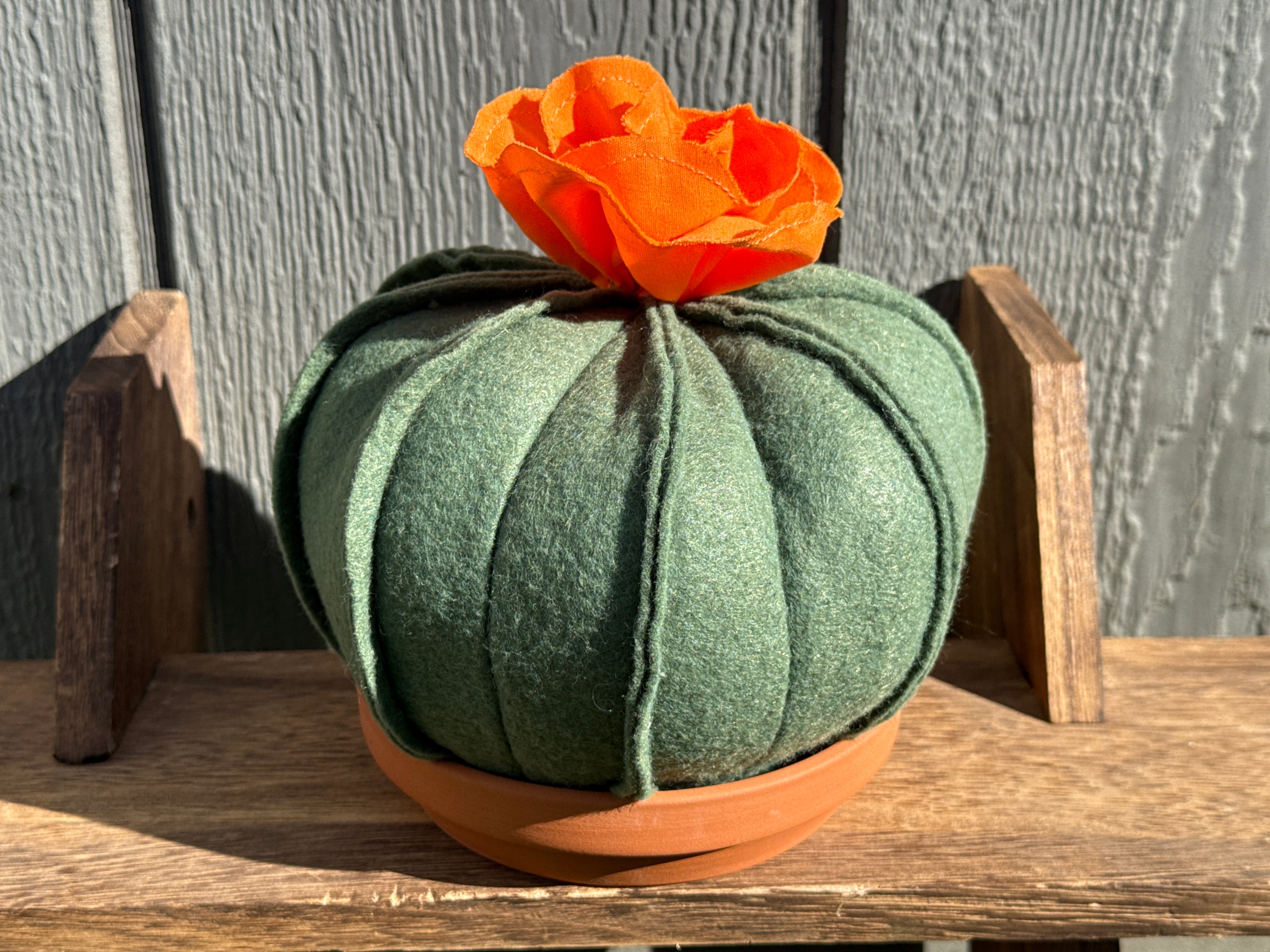 Wool Felted Cactus in Terracotta Dish-Orange Flower