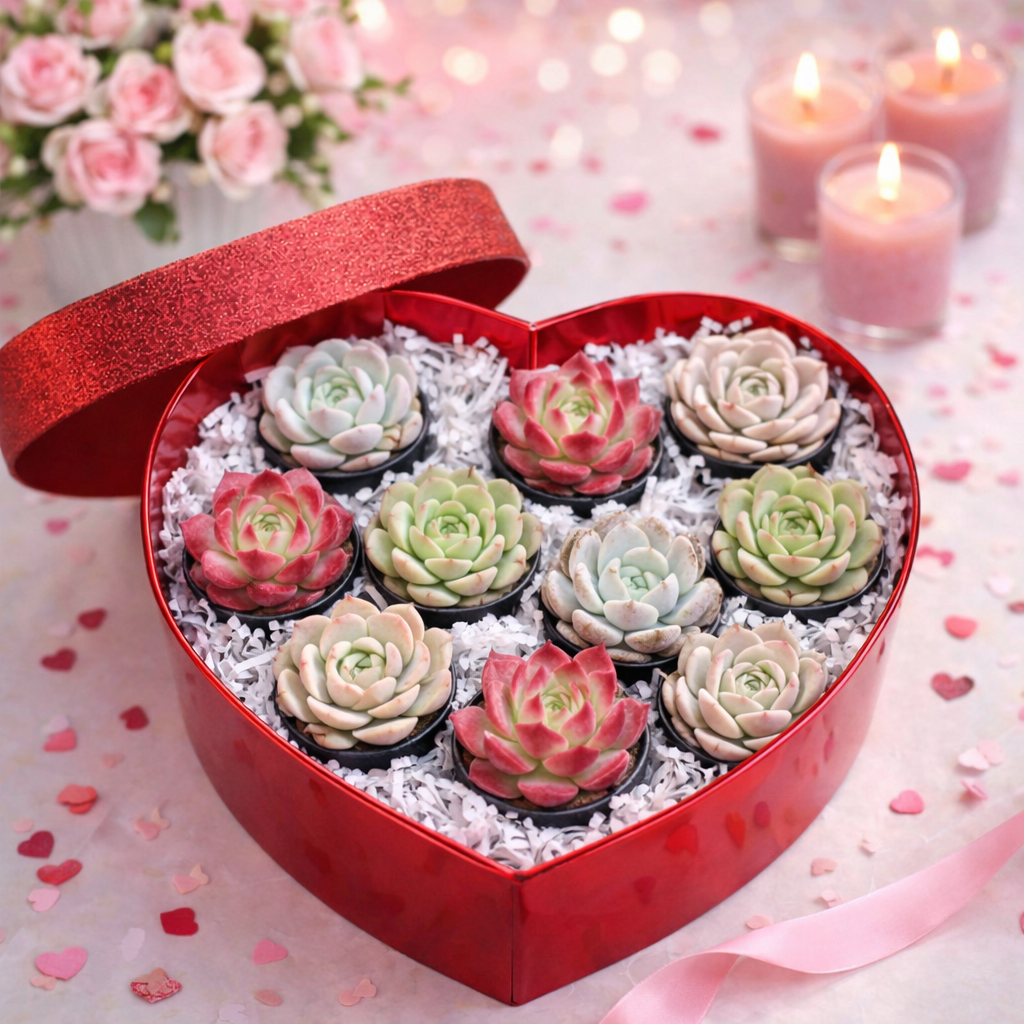 Heart Succulent Gift Box - Rosette Echeveria