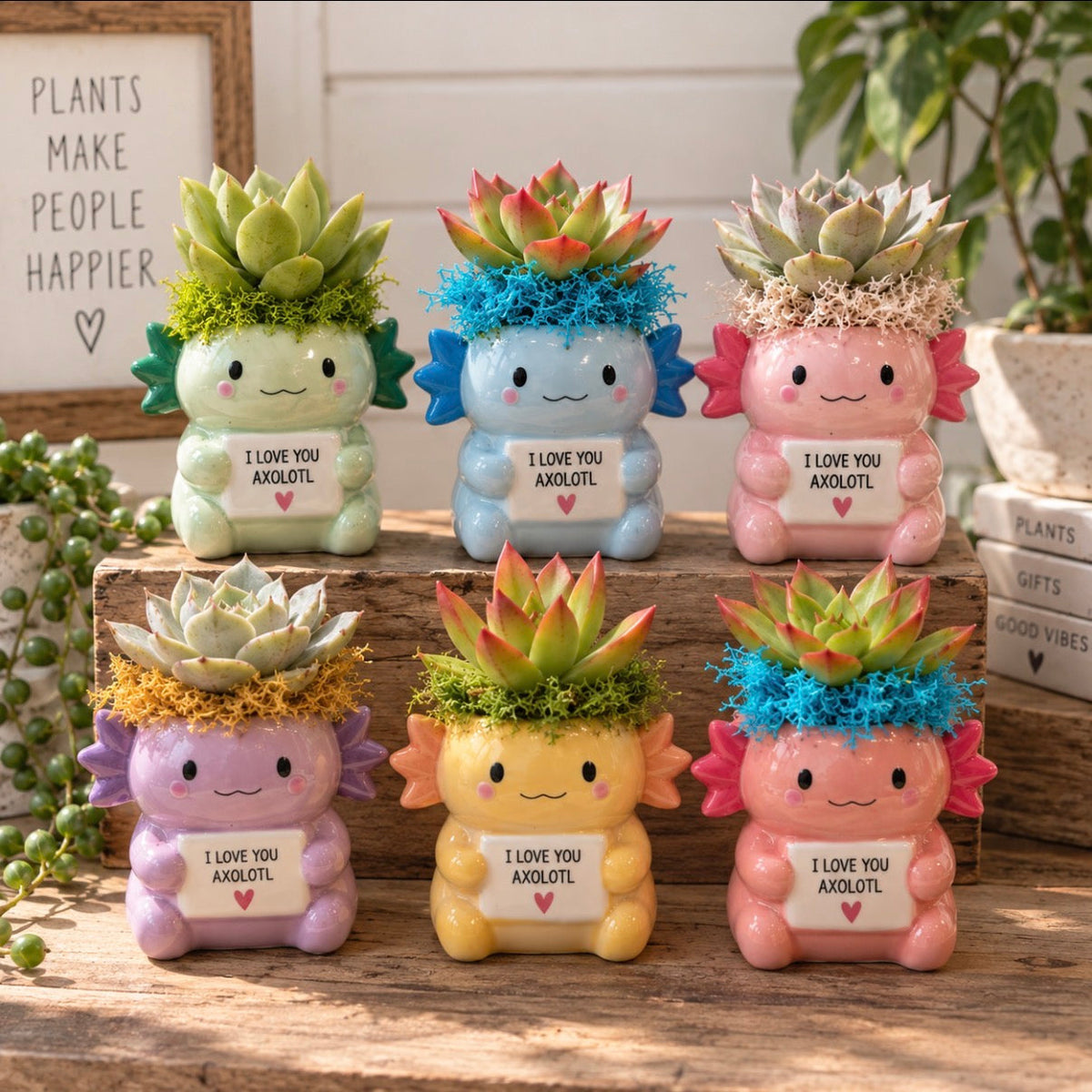 I Love You Axolotl Succulent Planter